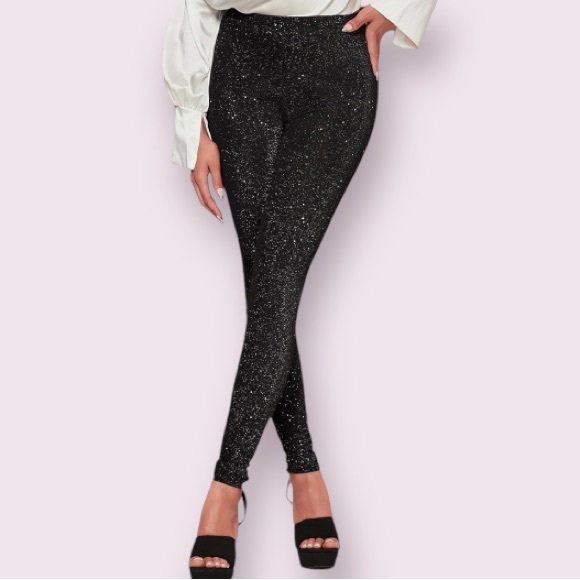 Black and Silver Glitter Leggings - Picture 1 of 11